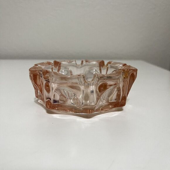 Vintage Toyo Glass Roller Ashtray Pink Round Scalloped Japan w/ Box - Picture 5 of 15